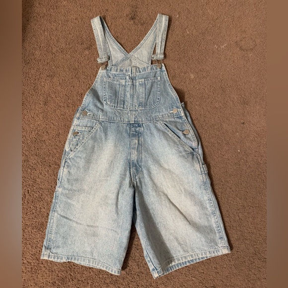 vintage GAP denim overalls shorts medium light wash pockets romper mom jeans - Picture 1 of 5